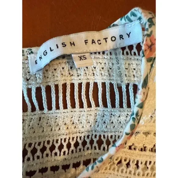 English Factory Floral Lace Trim Shift Babydoll Mini Dress Bell Sleeves Size XS - Picture 8 of 9